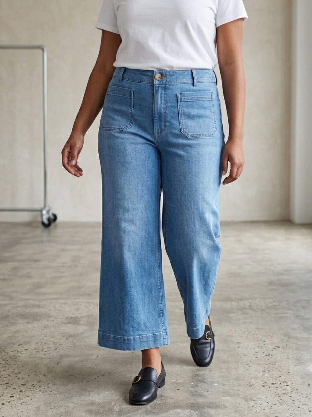 Anthropologie Maeve Colette Cropped Wide Leg Denim Size 34 Minimalist Chic
